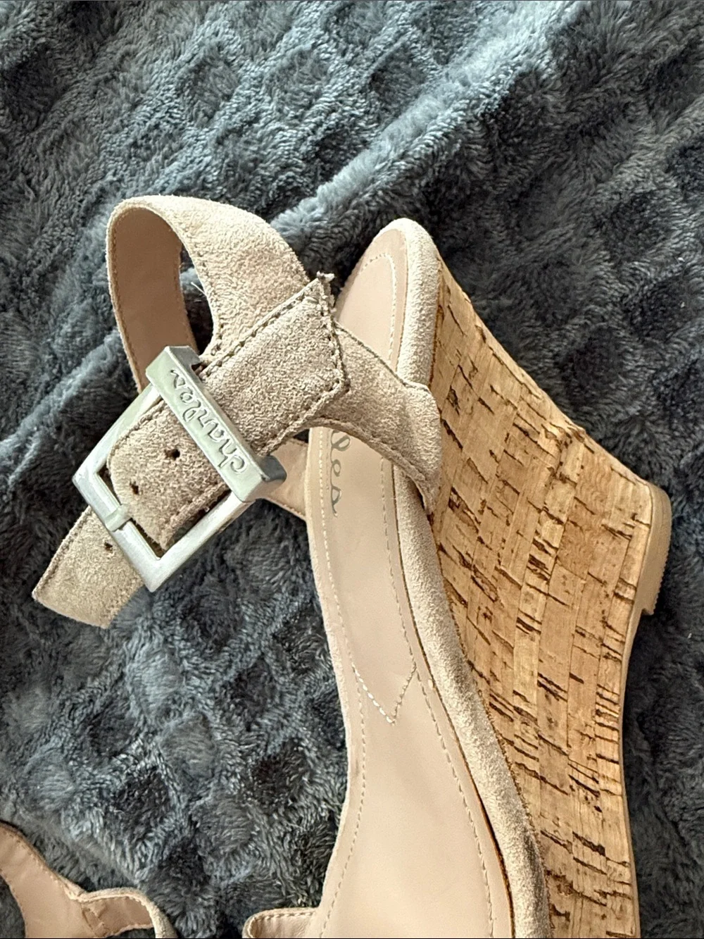 Charles By Charles David Tan Suede Cork Wedge Sandals